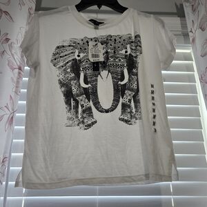 White T-Shirt with Elephant Graphic